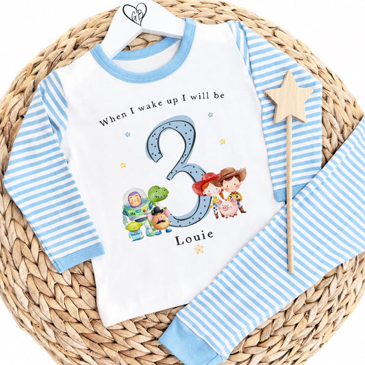 Personalised Blue Stripe Birthday Pyjamas - Toy Story Inspired Design