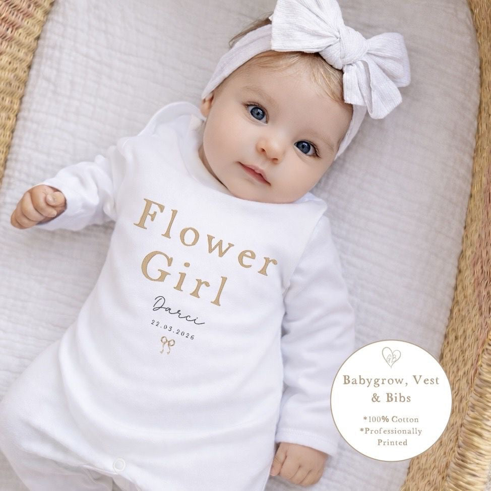 Personalised Flower Girl Babygrow / Short Sleeve Vest Wording Design