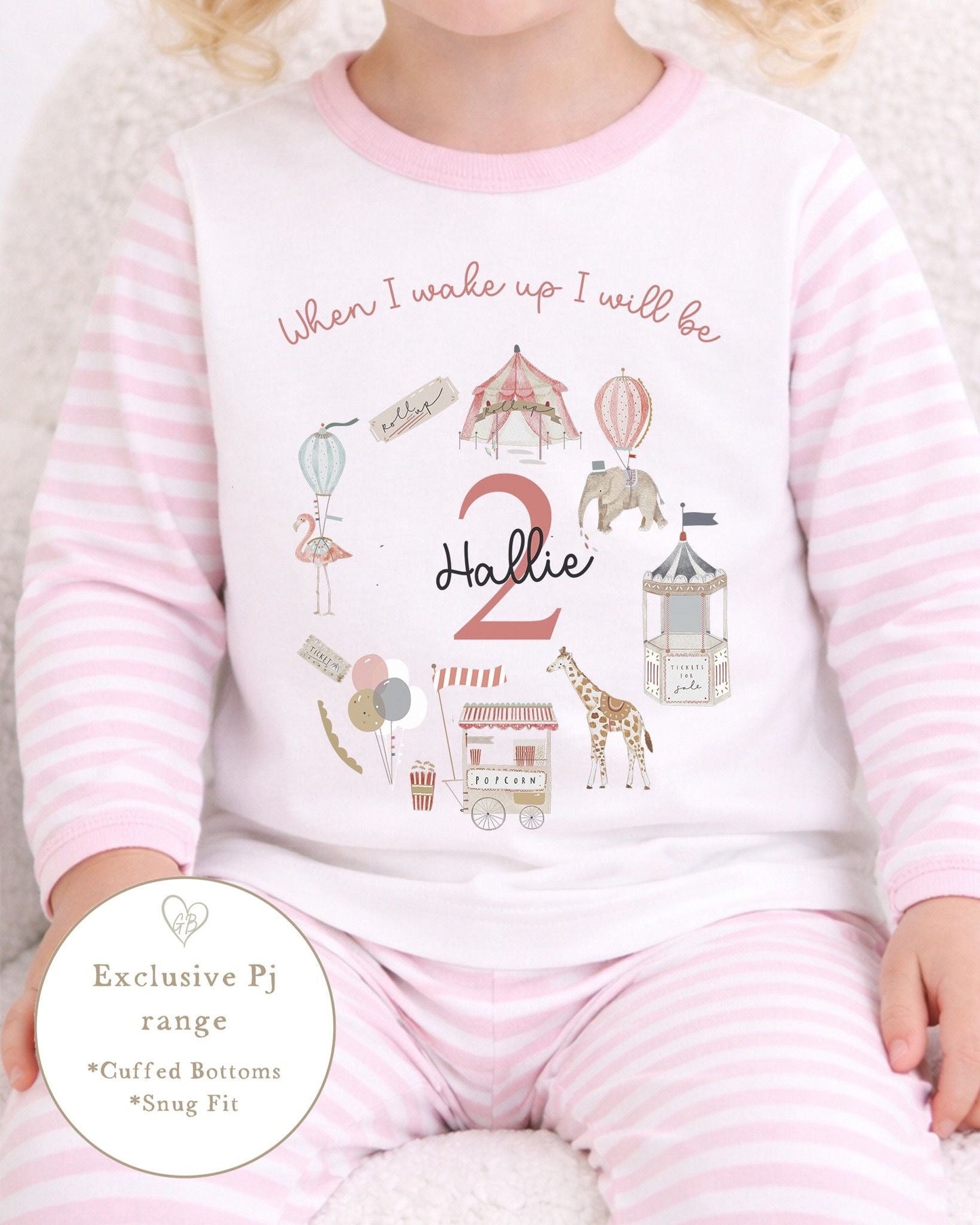 Personalised Stripe Birthday Pyjamas Circus Wreath Design