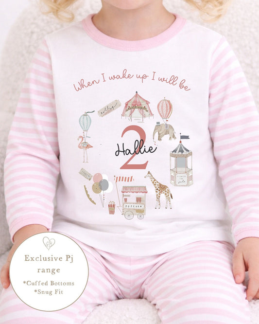 Personalised Stripe Birthday Pyjamas Circus Wreath Design