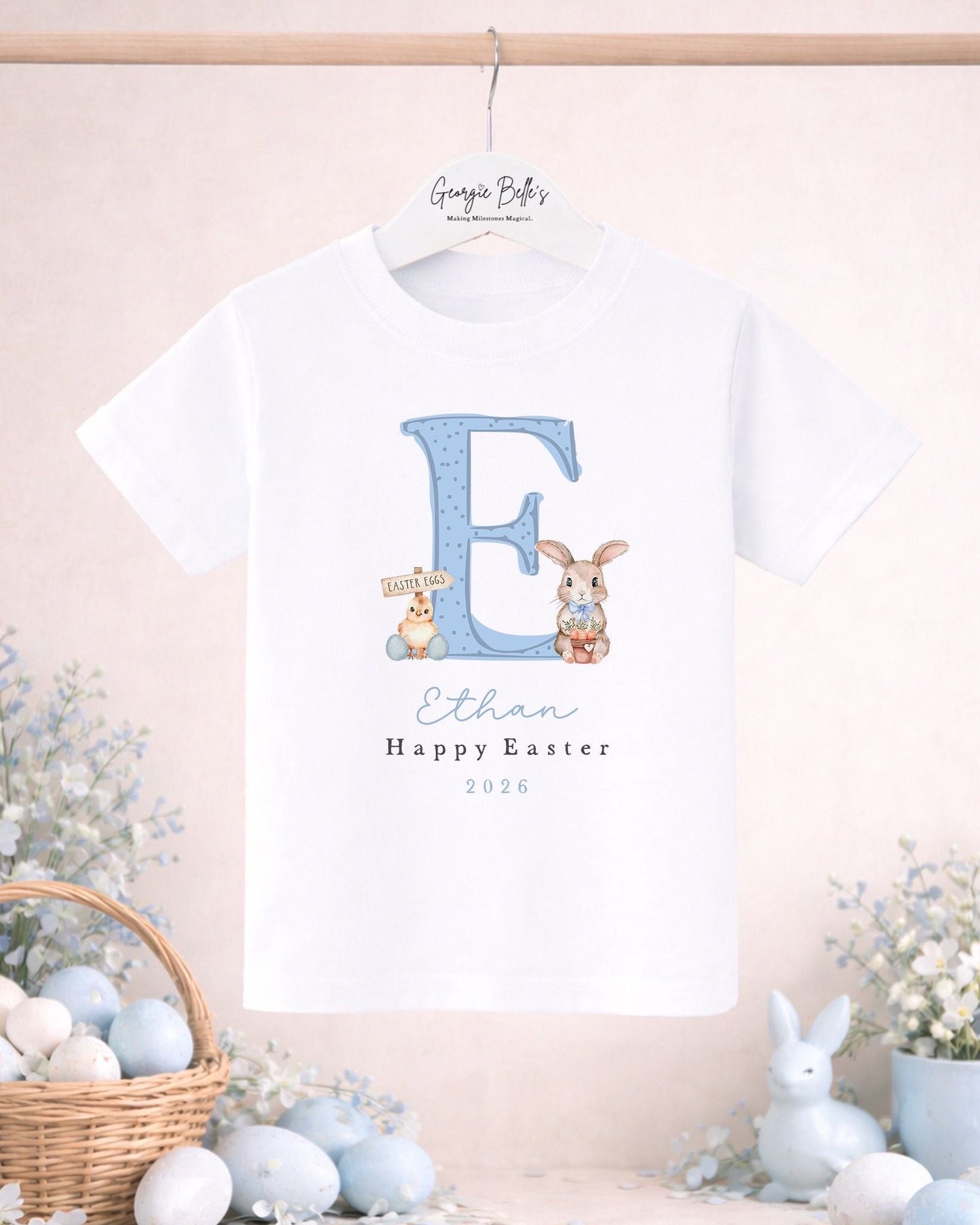 Personalised Easter T-Shirt - Blue Initial Design