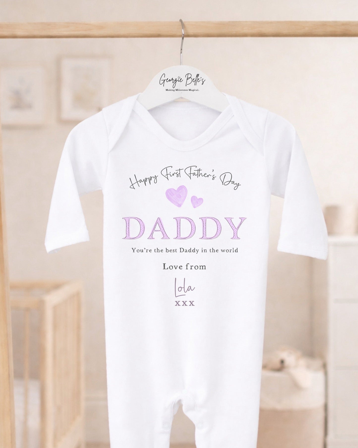Personalised My First Father's Day Baby Vest / Babygrow - Lilac Word Design