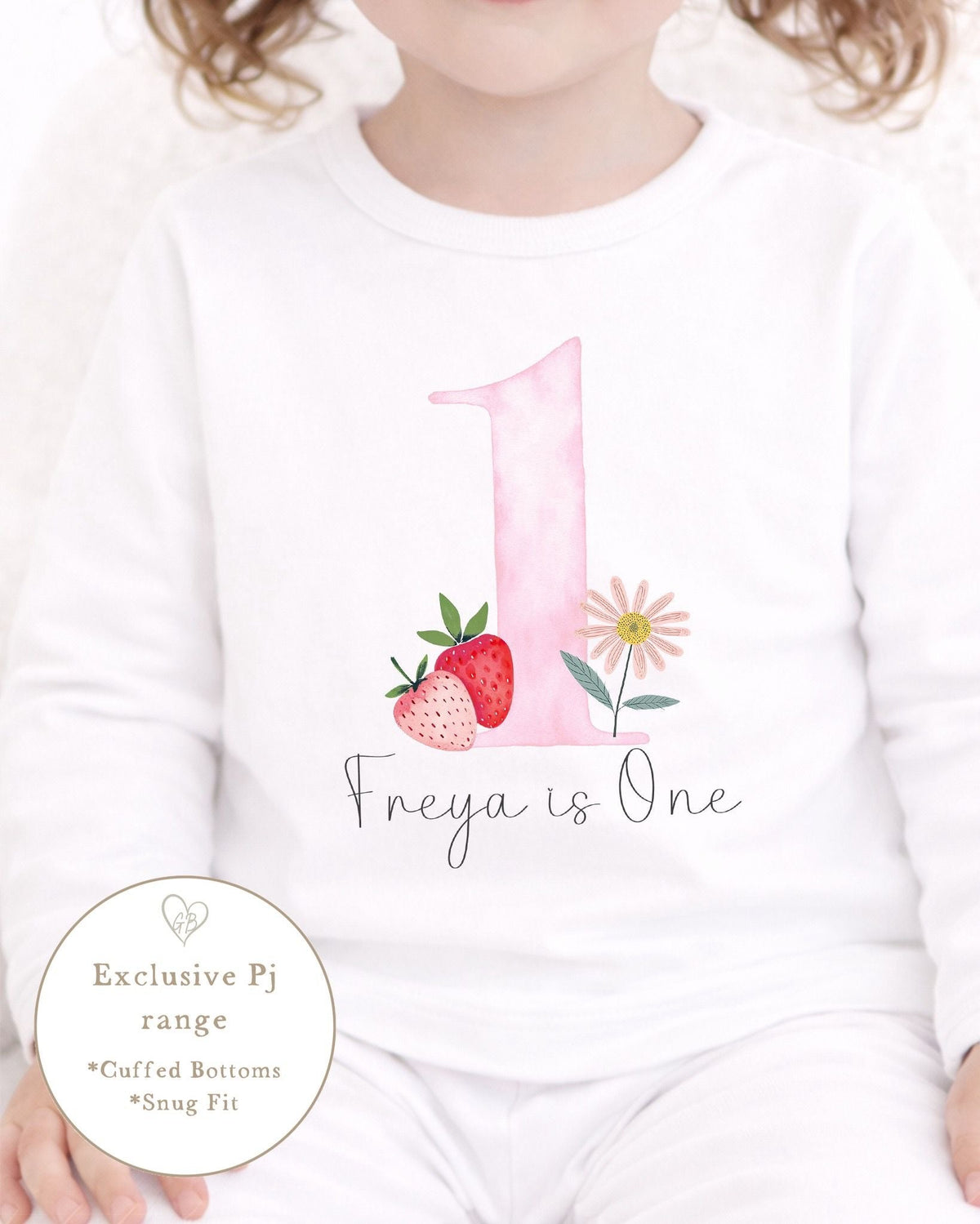 Personalised Plain White Birthday Pyjamas - Is One Strawberry Design