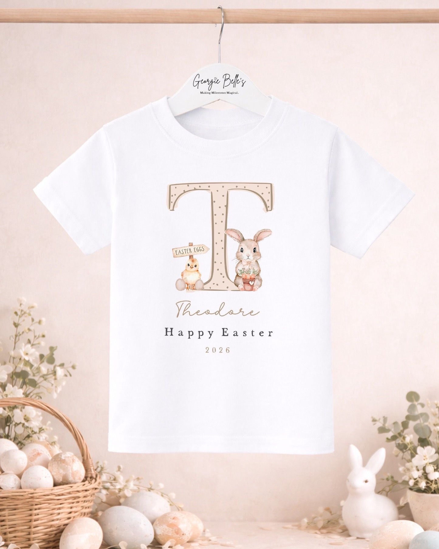 Personalised Easter T-Shirt - Beige Initial Design