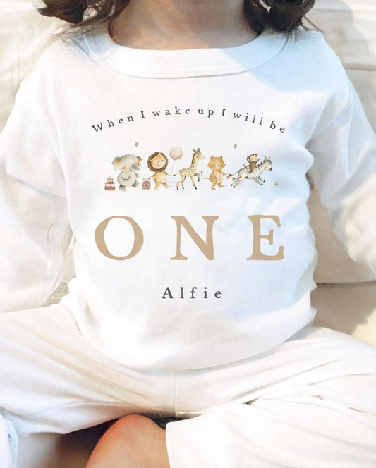 Personalised Birthday Pyjamas - Nude Safari Train Design