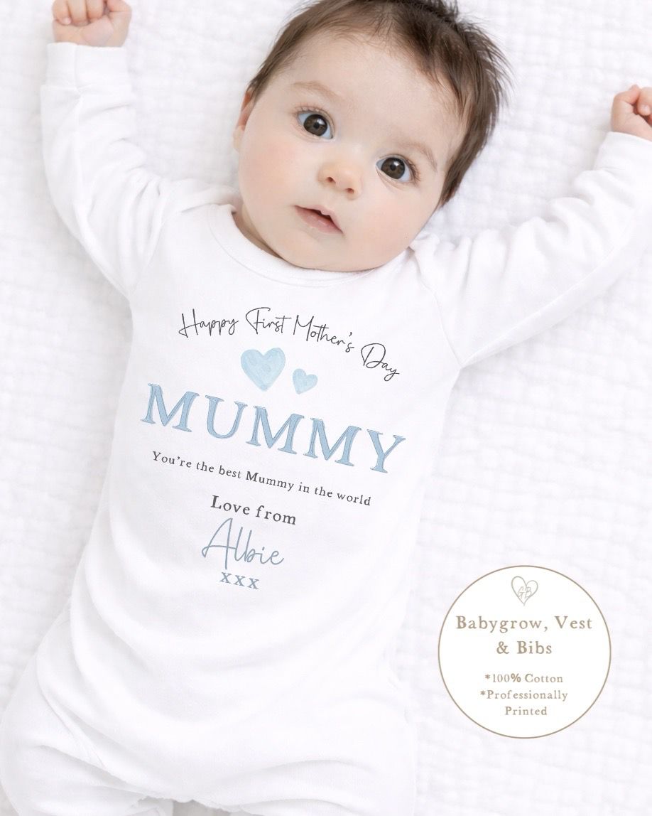 Personalised My First Mother's Day Babygrow / Short Sleeve Vest - Blue Word Design