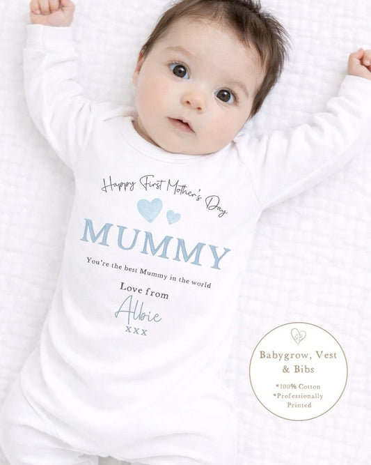 Personalised My First Mother's Day Babygrow / Short Sleeve Vest - Blue Word Design