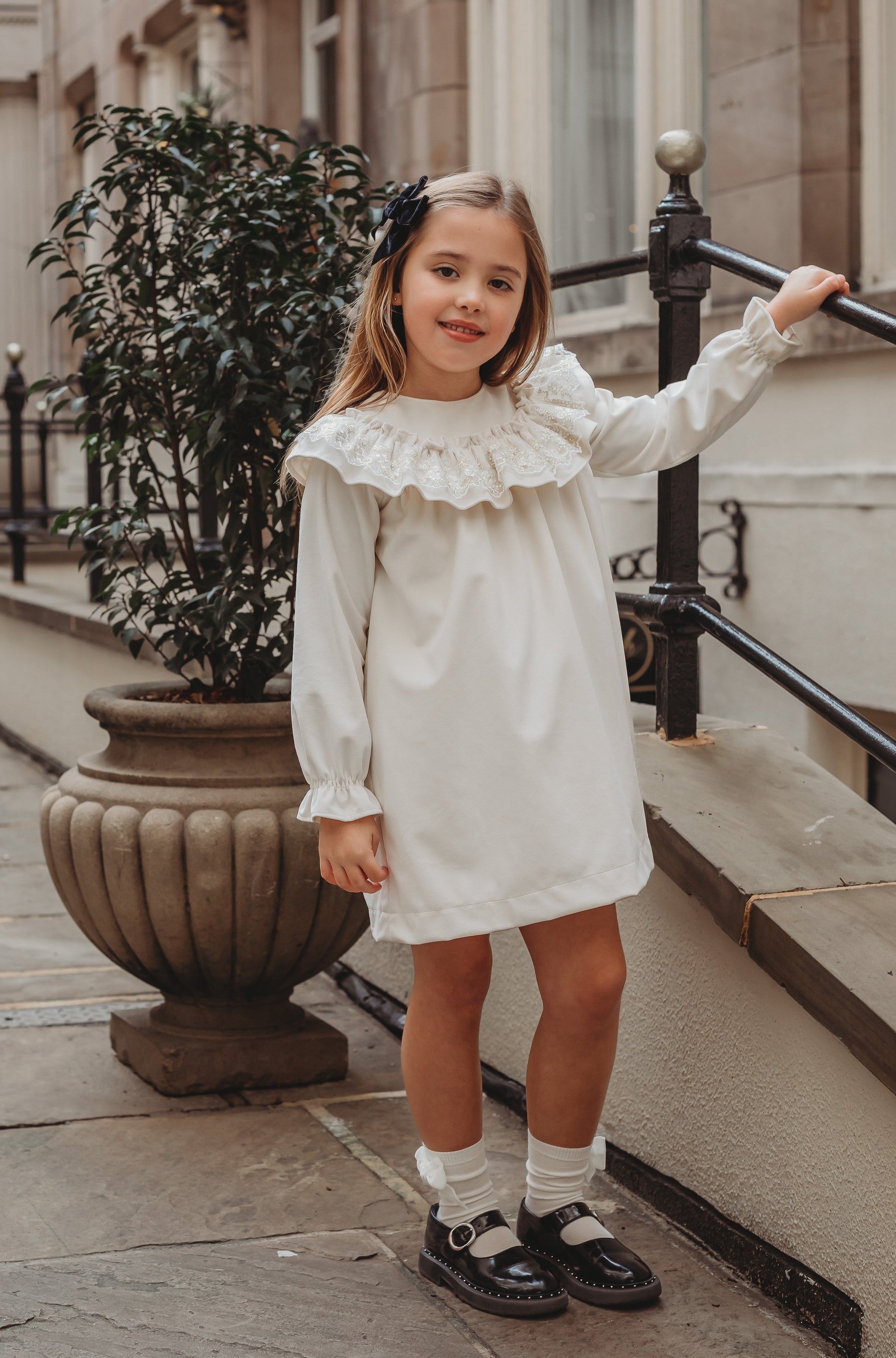 'Eve' Ivory velvet & gold lace dress - Rose & Albert