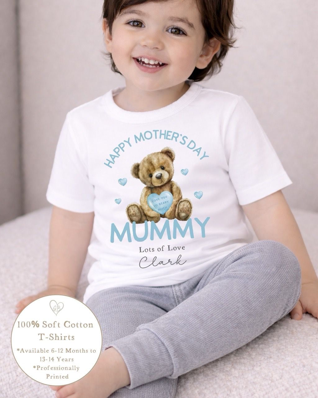 Personalised Mother's Day T-Shirt - Blue Bear Heart Design