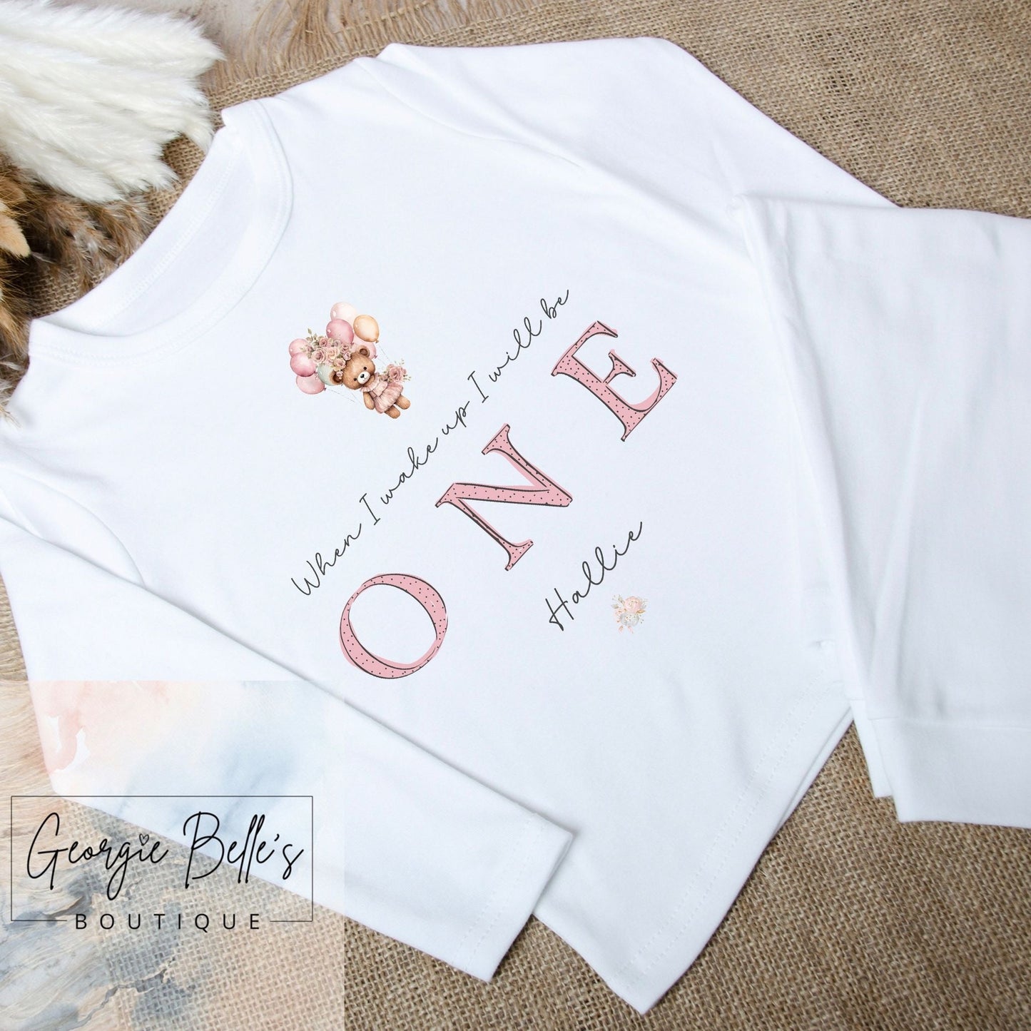 Personalised Birthday Pyjamas -  Pink Balloons Teddy Design