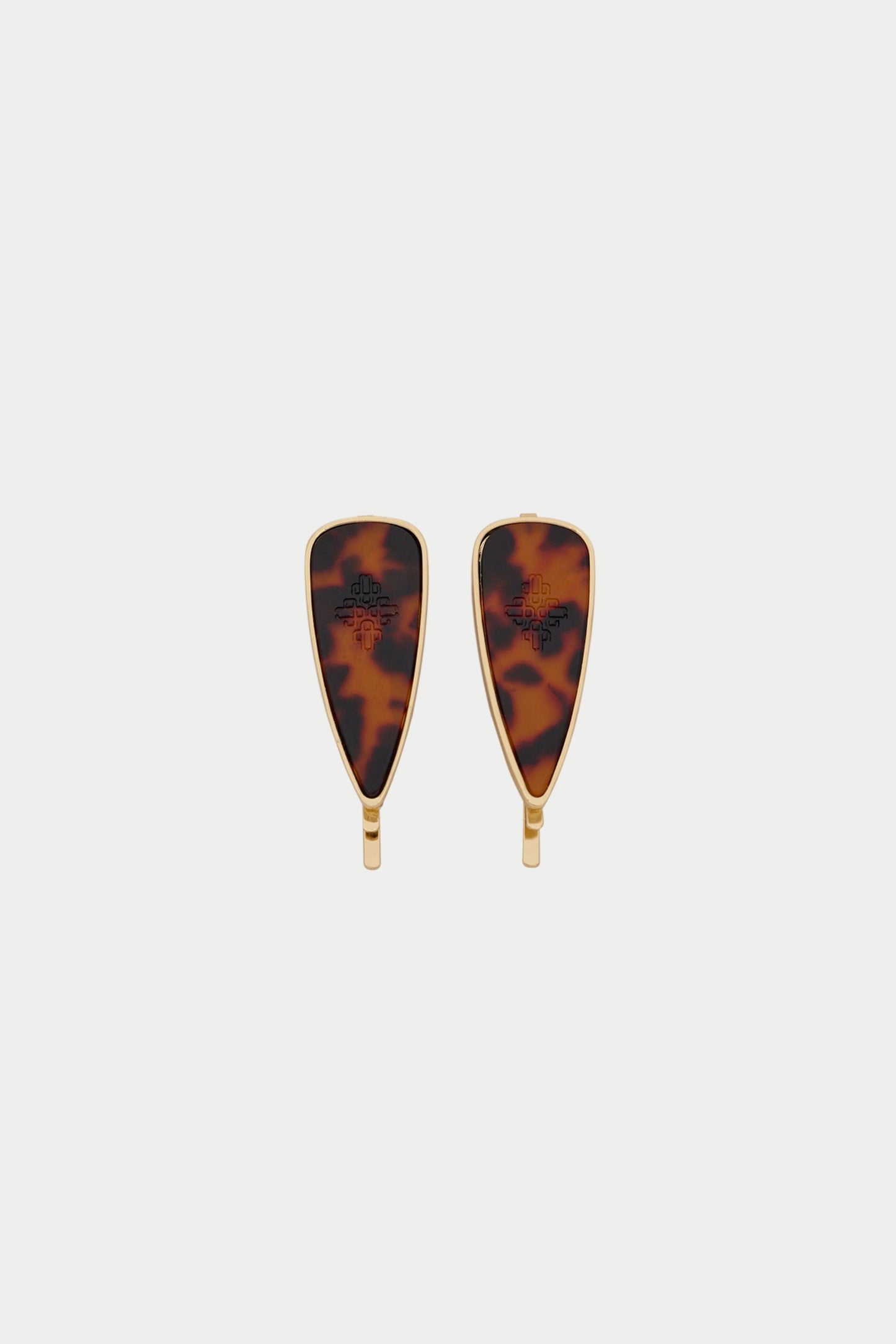 TORTOISESHELL EMBLEM HAIR GRIPS 2 PACK - BROWN