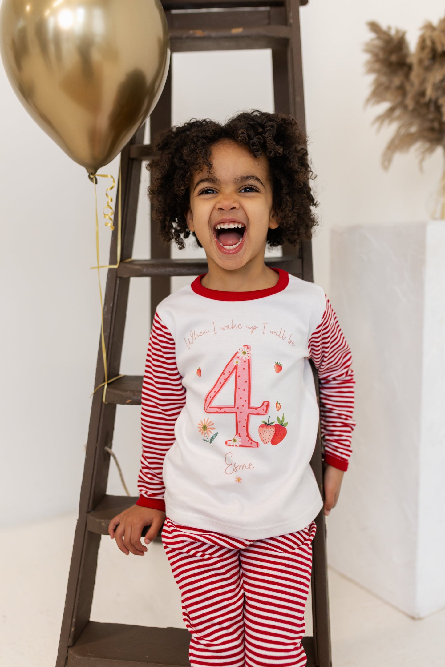 Personalised Red Stripe Birthday Pyjamas - Strawberry Design