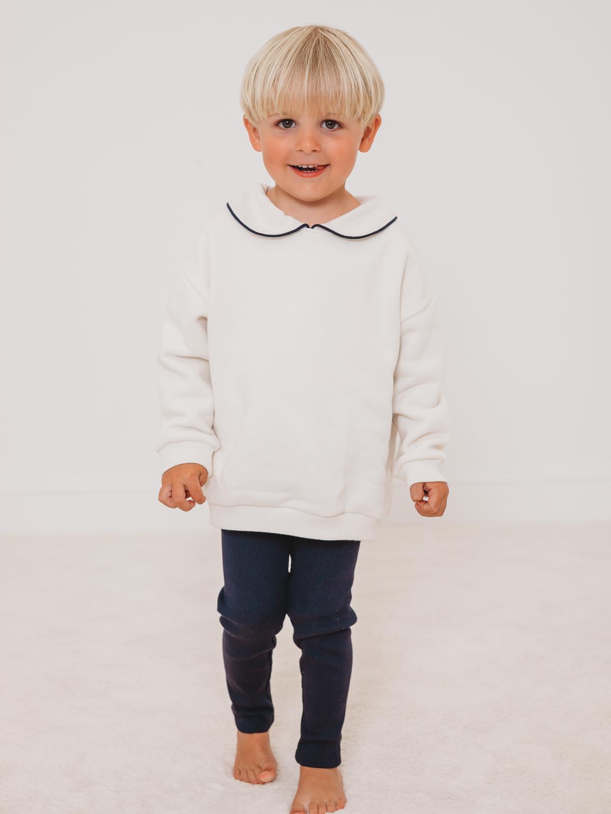 'Ari' Ivory peter pan collar sweatshirt & navy ribbed legging set - Rose & Albert