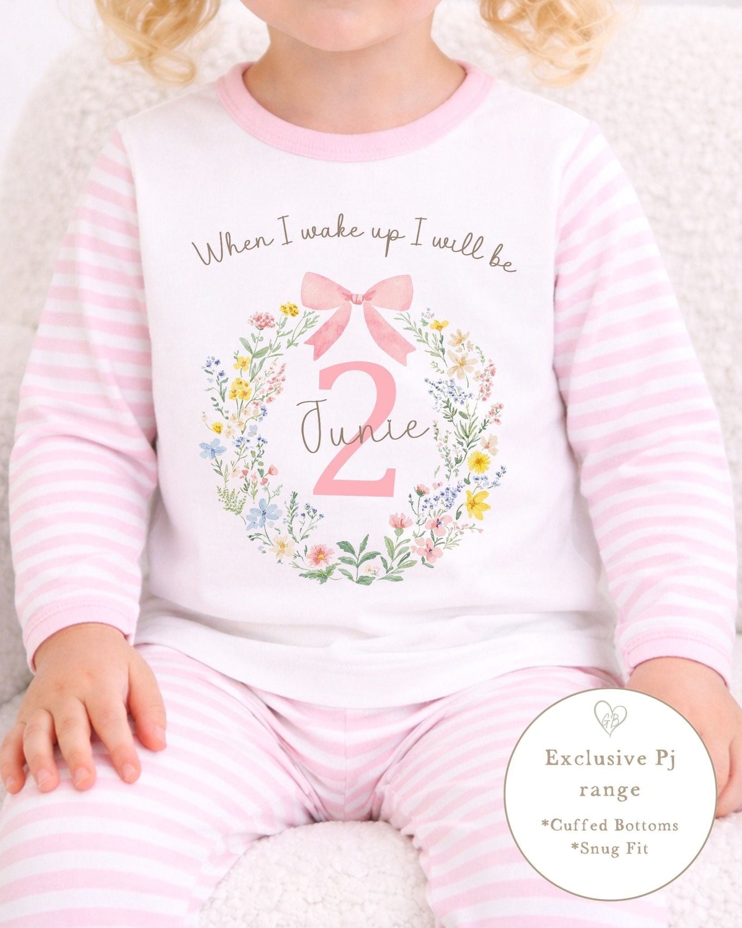 Personalised Stripe Birthday Pyjamas Wildflower Design