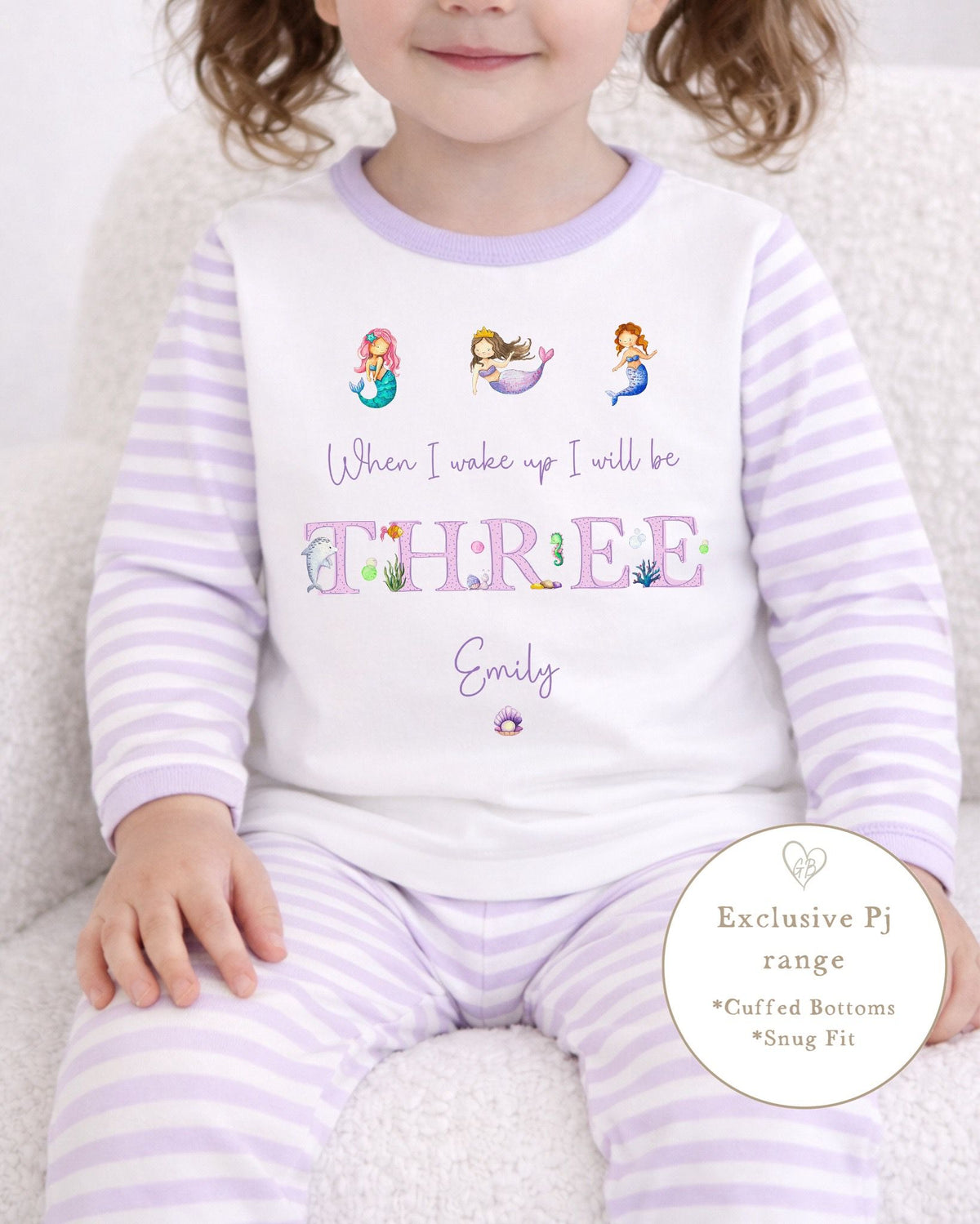 Personalised Lilac Stripe Birthday Pyjamas - Mermaid Word Design