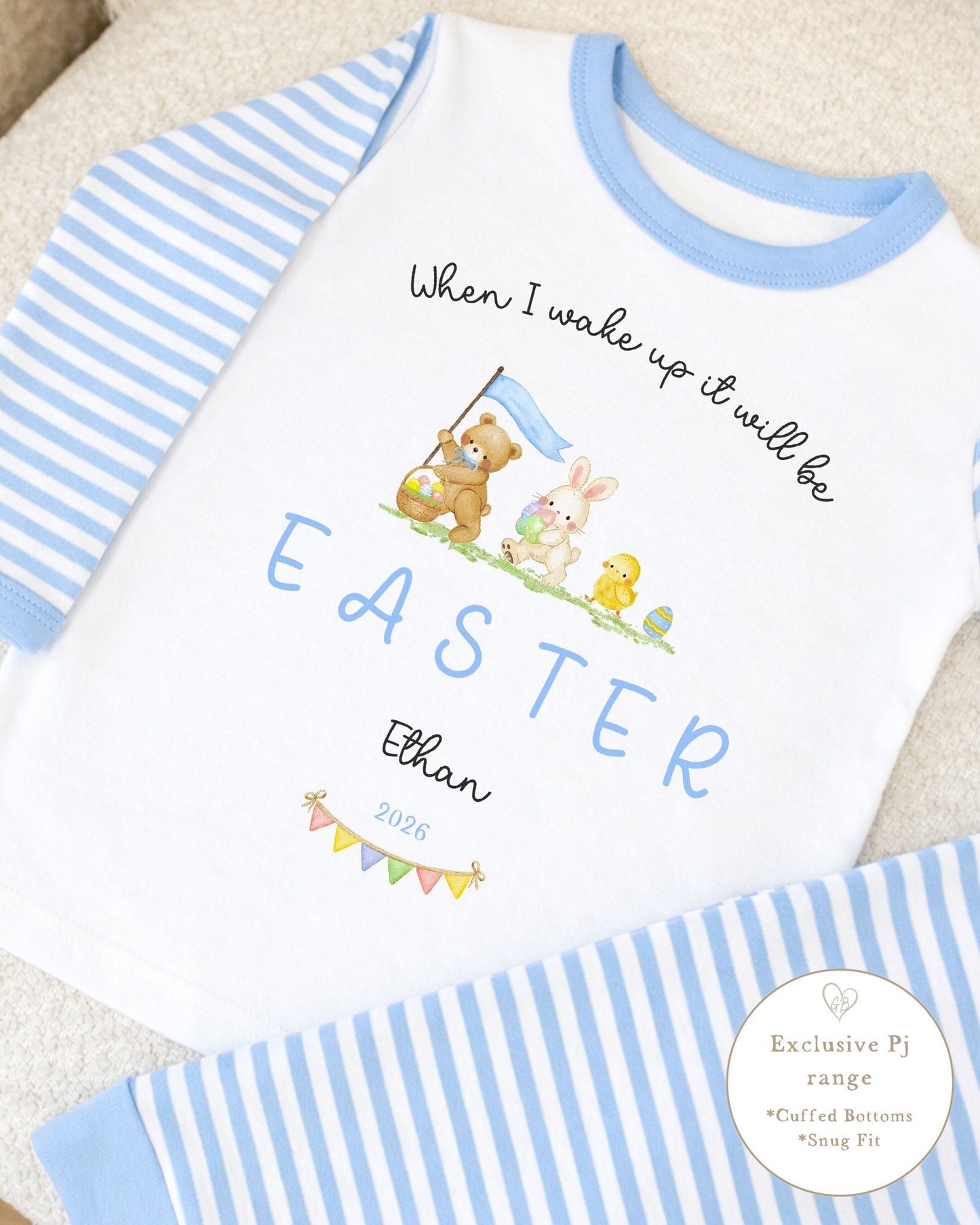 Personalised Blue Stripe Easter Pyjamas - Easter Parade Design