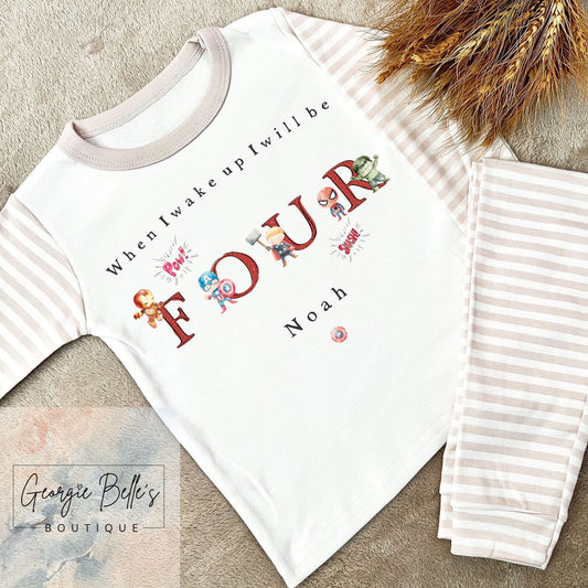 Personalised Birthday Pyjamas -  Superhero Inspired Red Design