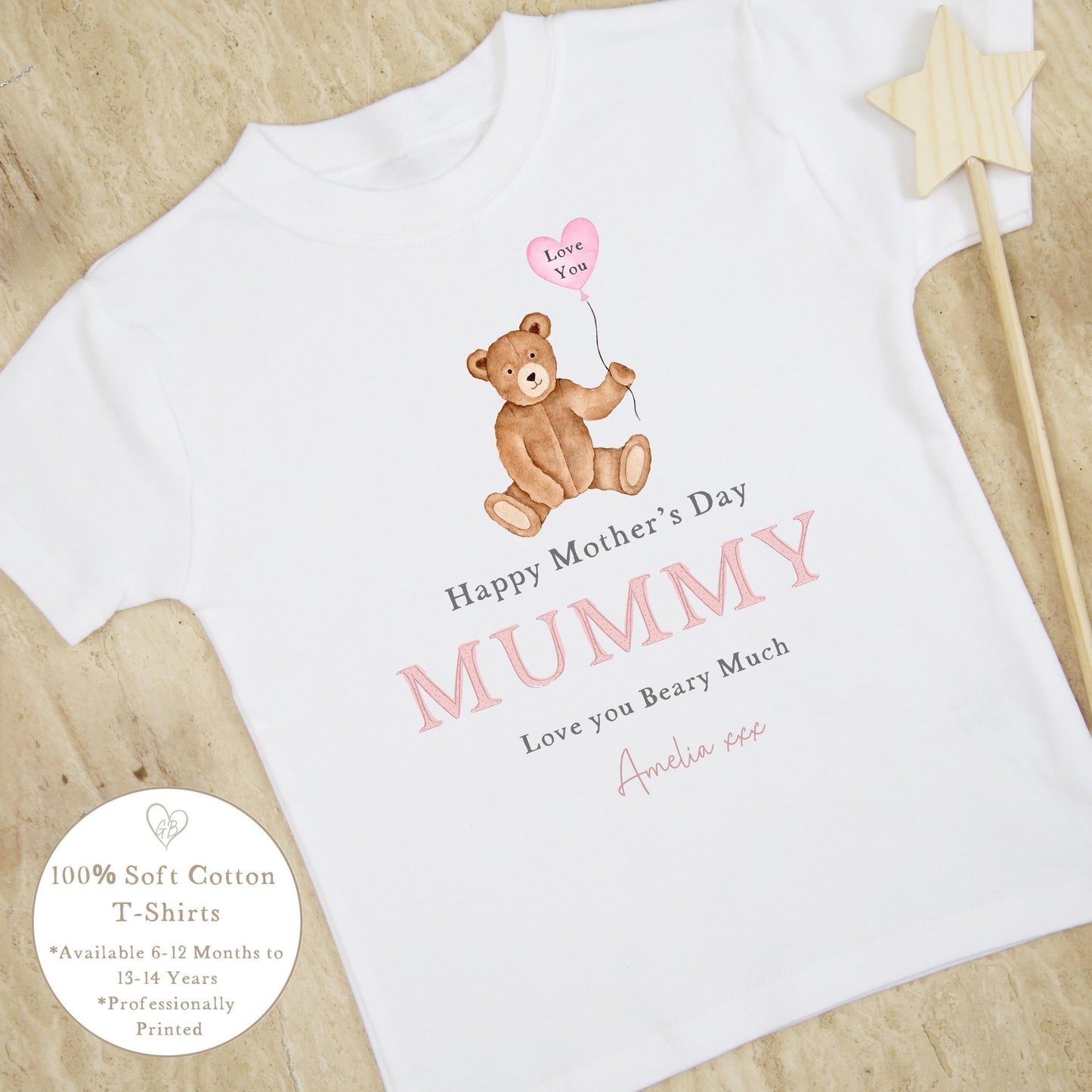 Personalised Mother's Day T-Shirt - Pink Bear Design