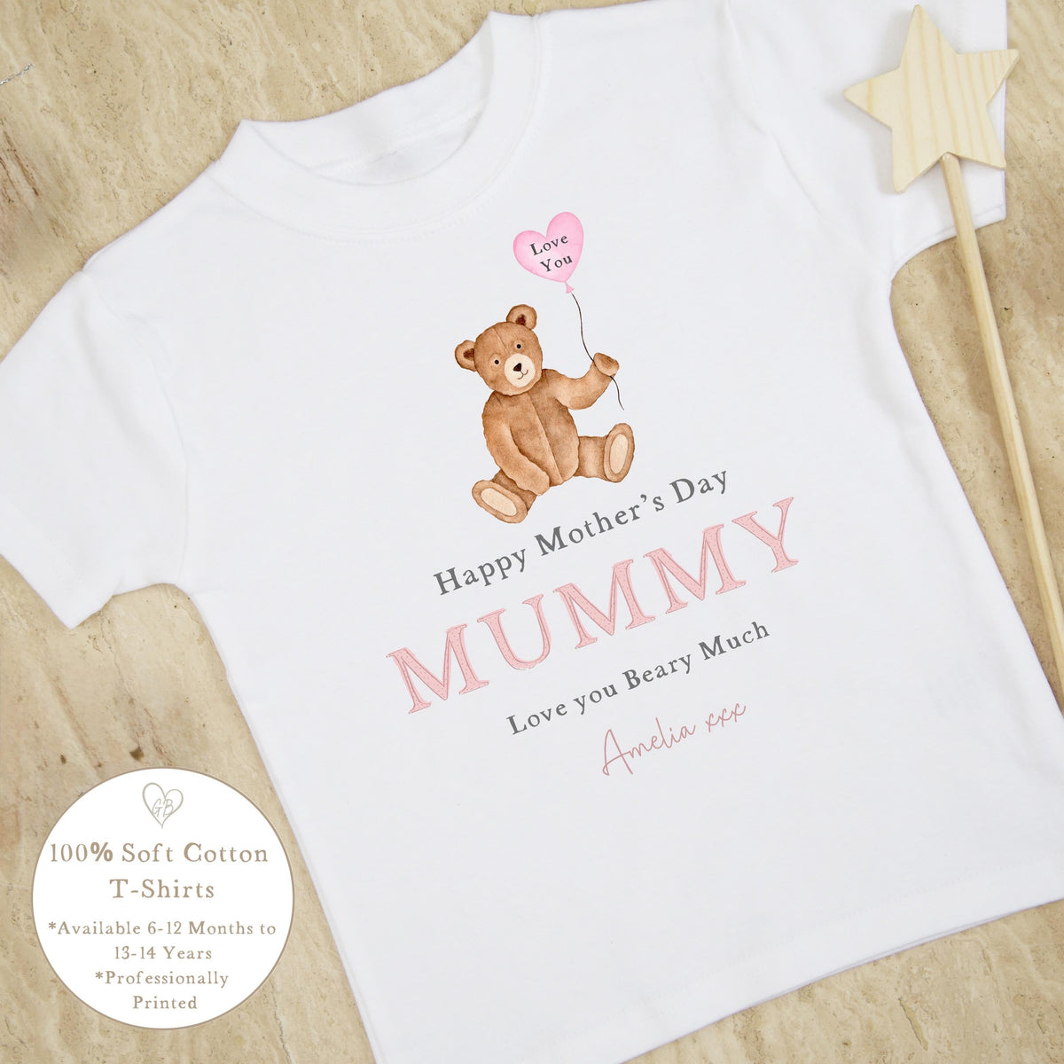Personalised Mother's Day T-Shirt - Pink Bear Design