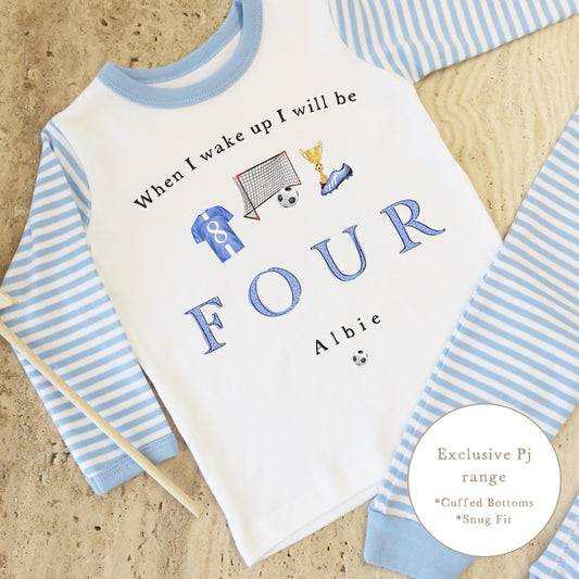 Personalised Stripe Birthday Pyjamas Football Design