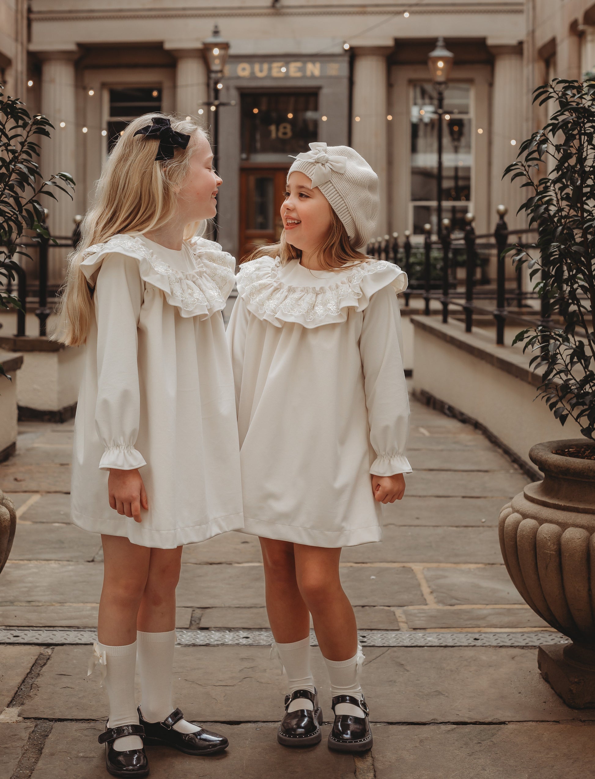 'Eve' Ivory velvet & gold lace dress - Rose & Albert