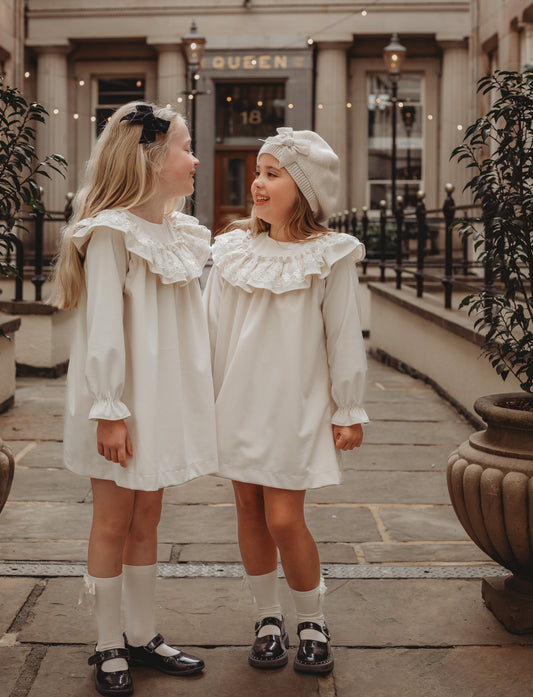 'Eve' Ivory velvet & gold lace dress - Rose & Albert