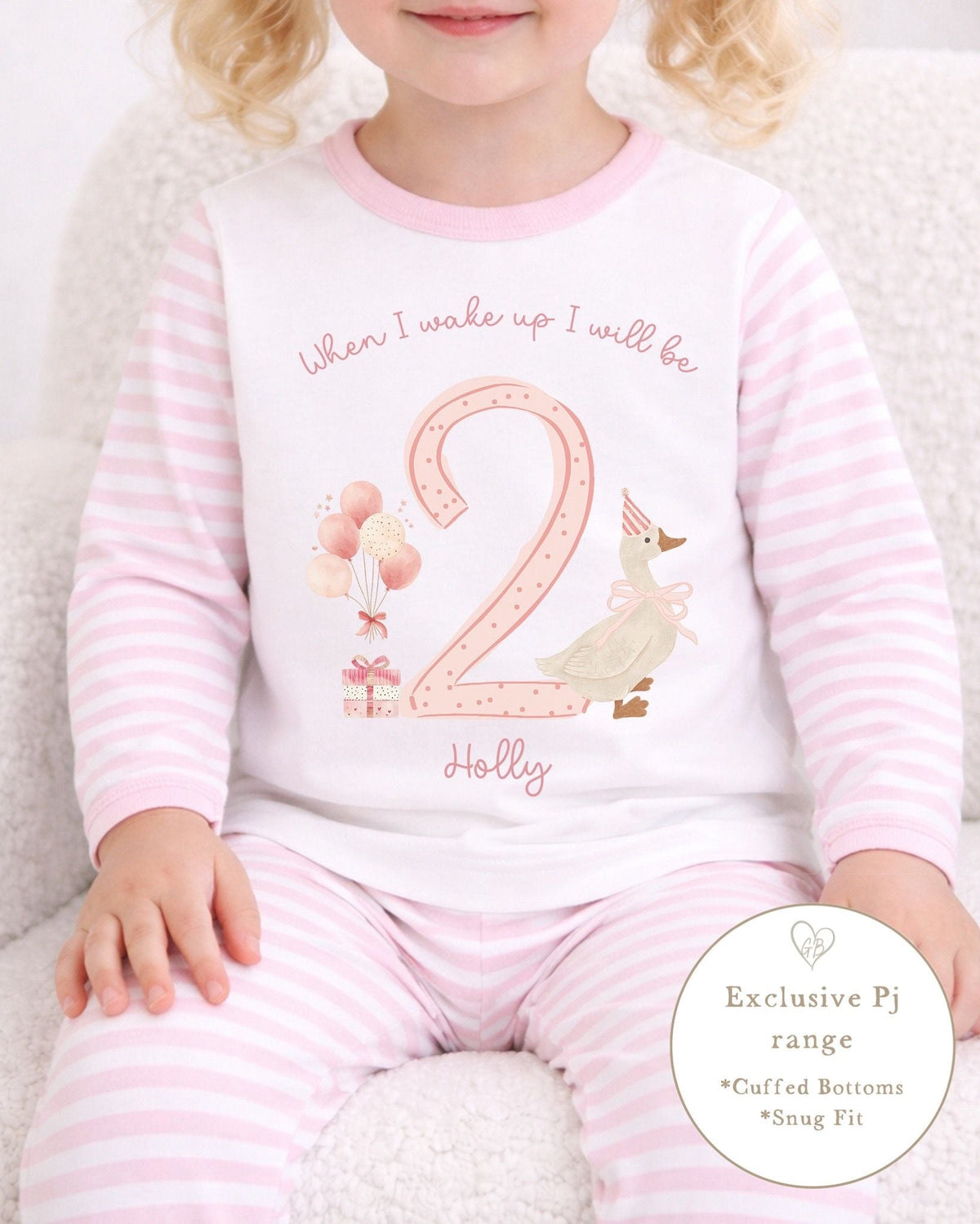 Personalised Pink Stripe Birthday Pyjamas - Goose Design