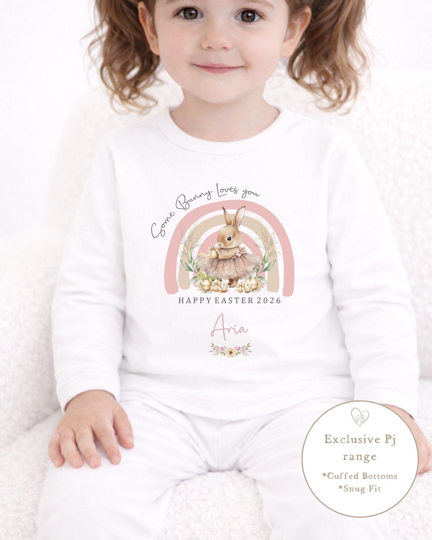 Personalised Plain White Easter Pyjamas - Some Bunny Design