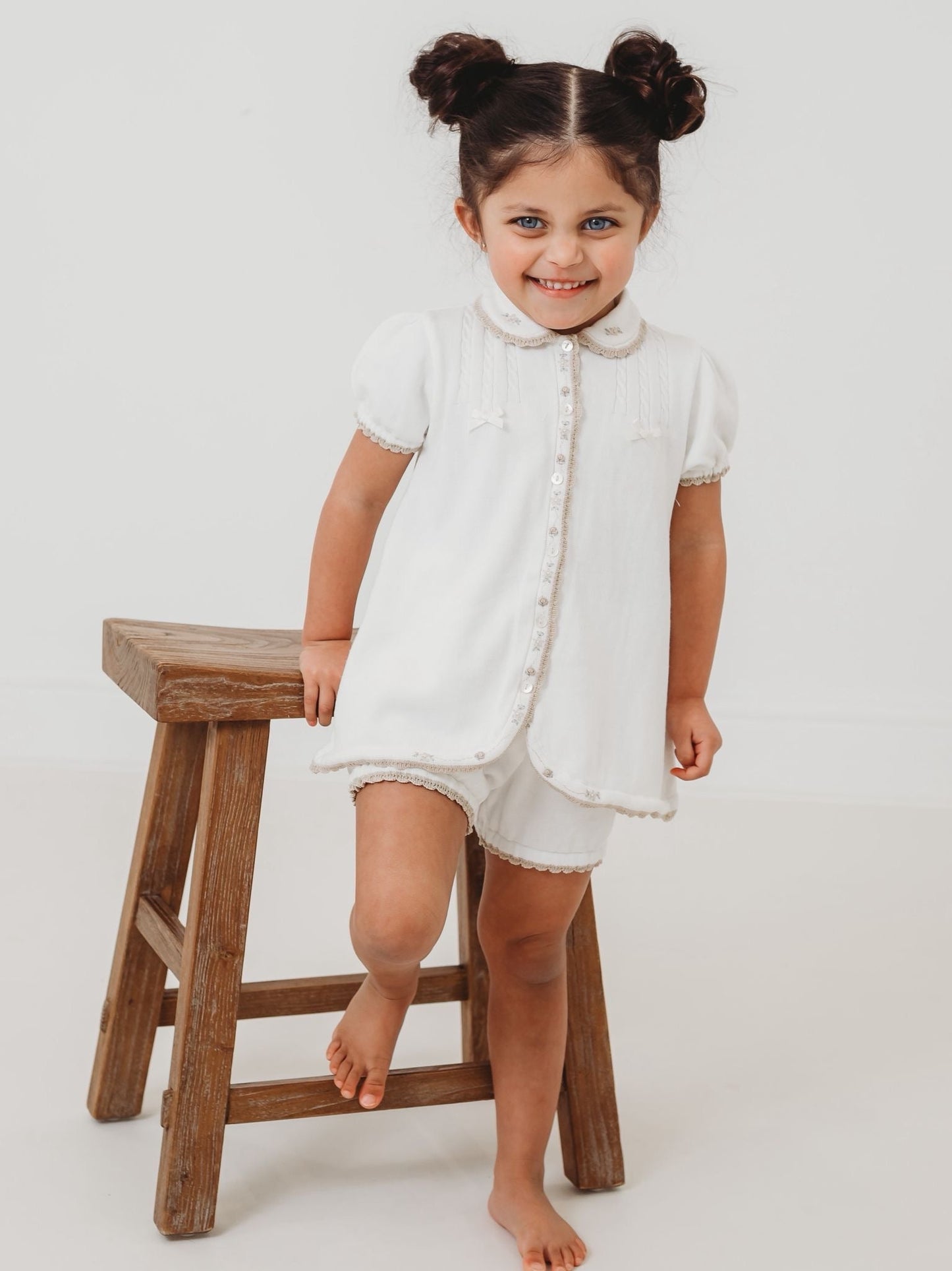 Sarah Louise Ivory & Beige Rosebud Embroidered knitted set - Rose & Albert