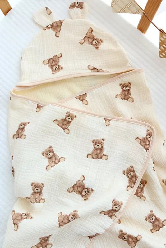 Baby Bear Hooded Bath Towel Receiving Blanket - Cozy Crew Club