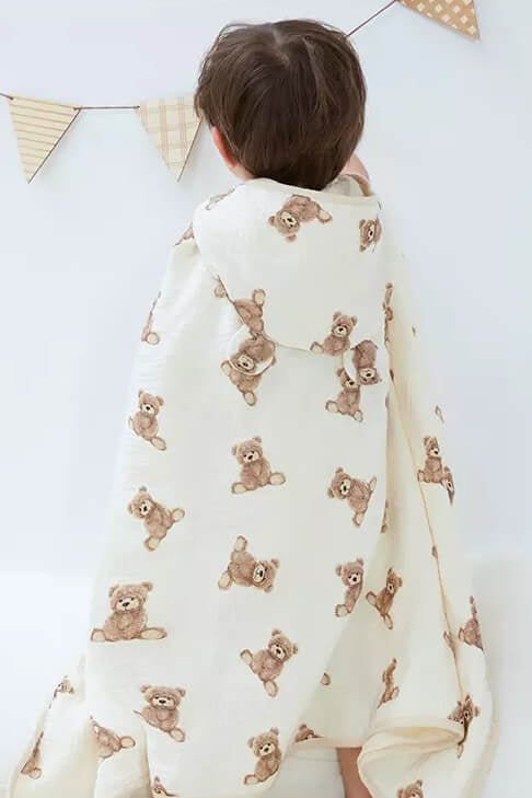 Baby Bear Hooded Bath Towel Receiving Blanket - Cozy Crew Club