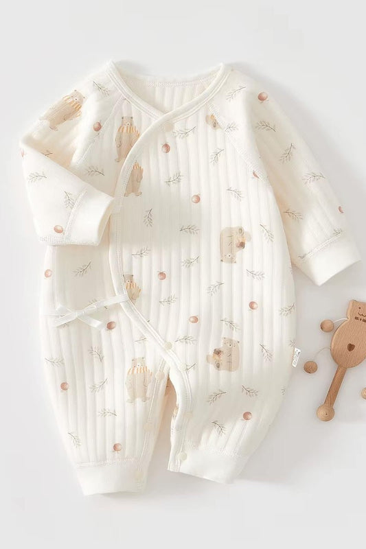 The Woodland Bear Boucle Wrap Baby Grow Romper - Cozy Crew Club