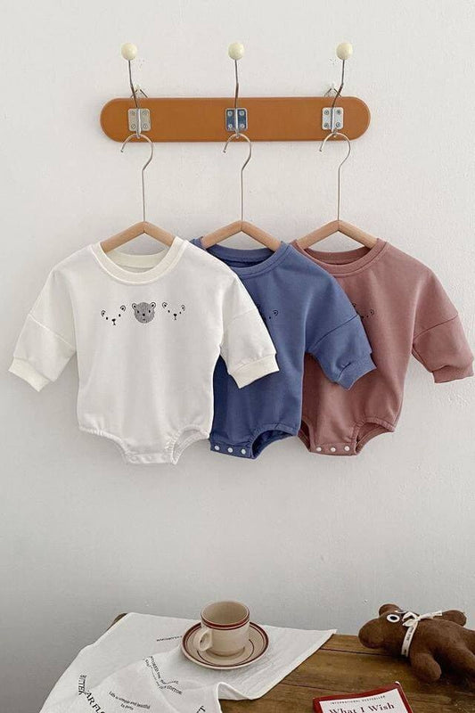 Joy Bear Bodysuit, White, Purple or Blue - Cozy Crew Club