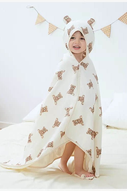 Baby Bear Hooded Bath Towel Receiving Blanket - Cozy Crew Club