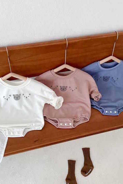 Joy Bear Bodysuit, White, Purple or Blue - Cozy Crew Club