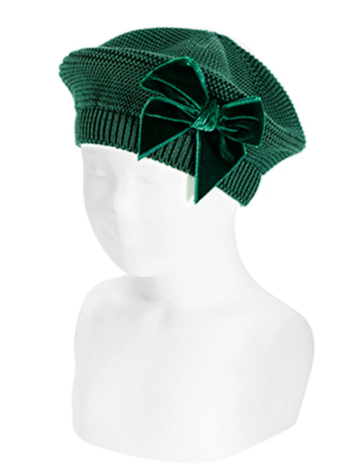 Condor Bottle Green Velvet Bow Beret - Rose & Albert
