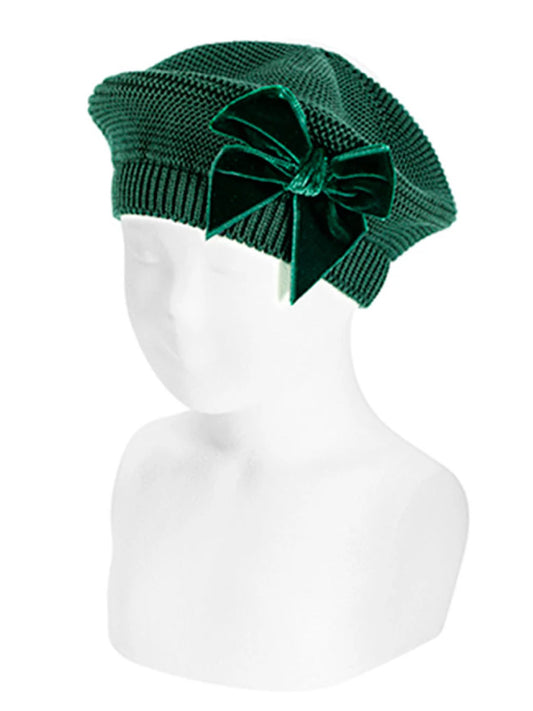 Condor Bottle Green Velvet Bow Beret - Rose & Albert