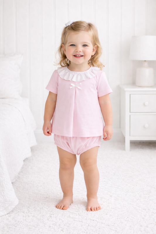 Joanie pink frill collar jam pant set - Rose & Albert