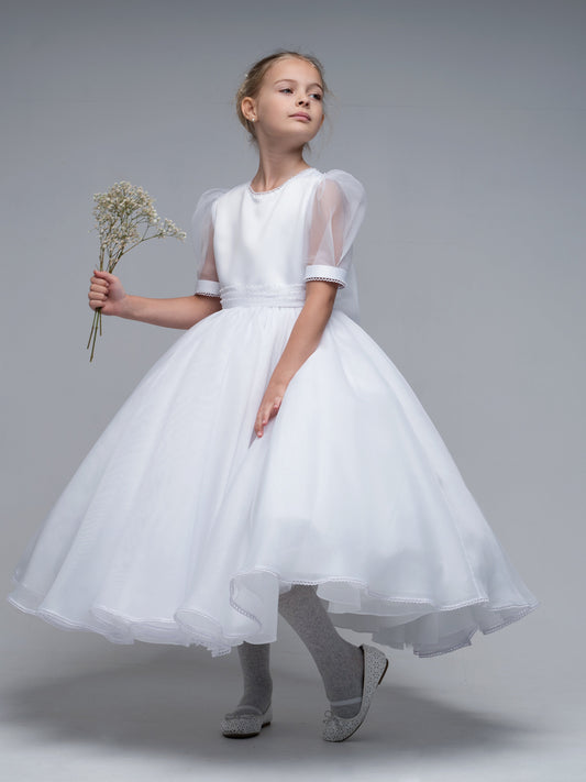 'Genevieve' White Organza Beaded Communion Dress - Rose & Albert