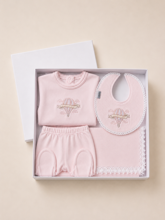 Luxe Pink hot air balloon embroidered gift set - Rose & Albert