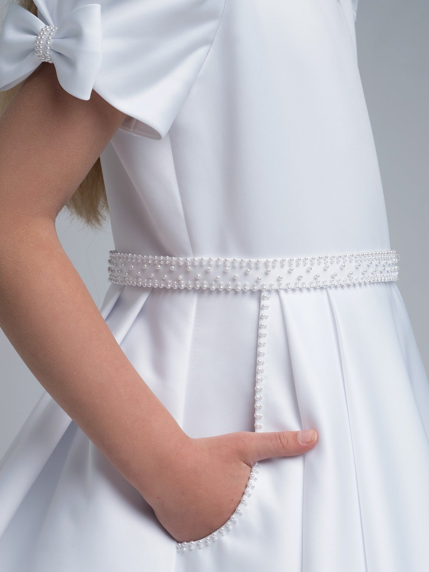 'Isabella' White Pearl trim Communion Dress - Rose & Albert