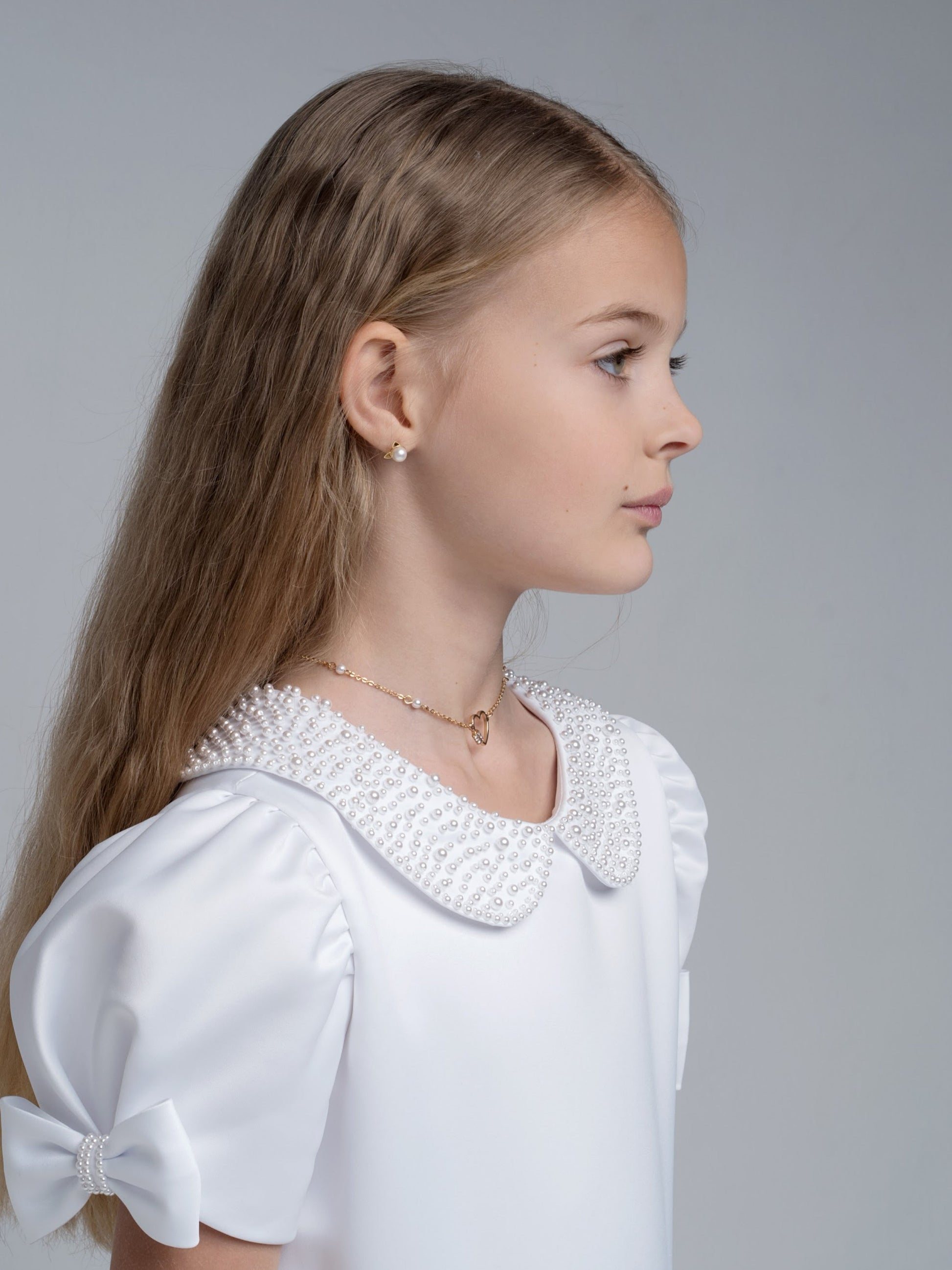'Isabella' White Pearl trim Communion Dress - Rose & Albert