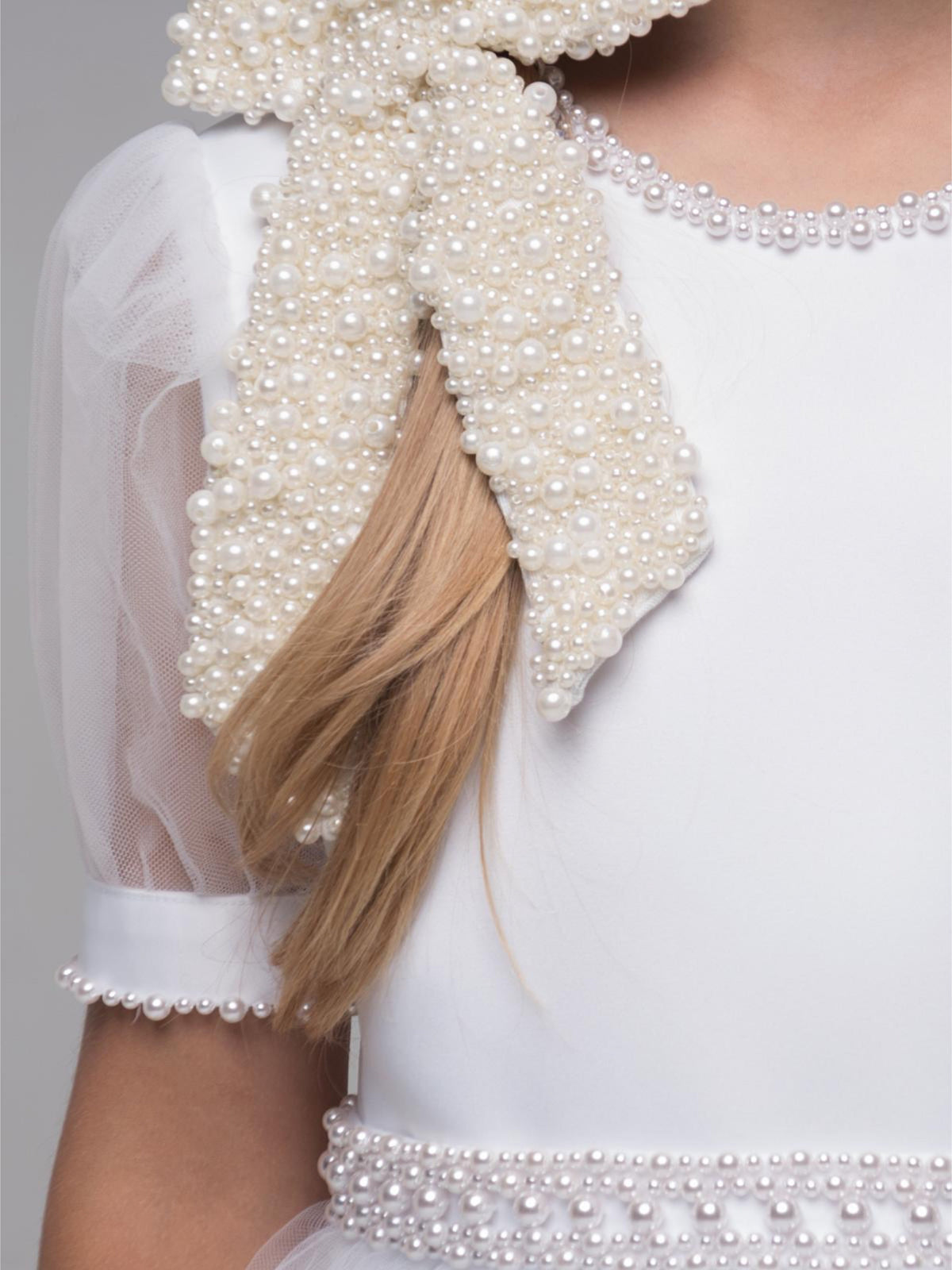 'Mila' White Organza Beaded Communion Dress - Rose & Albert