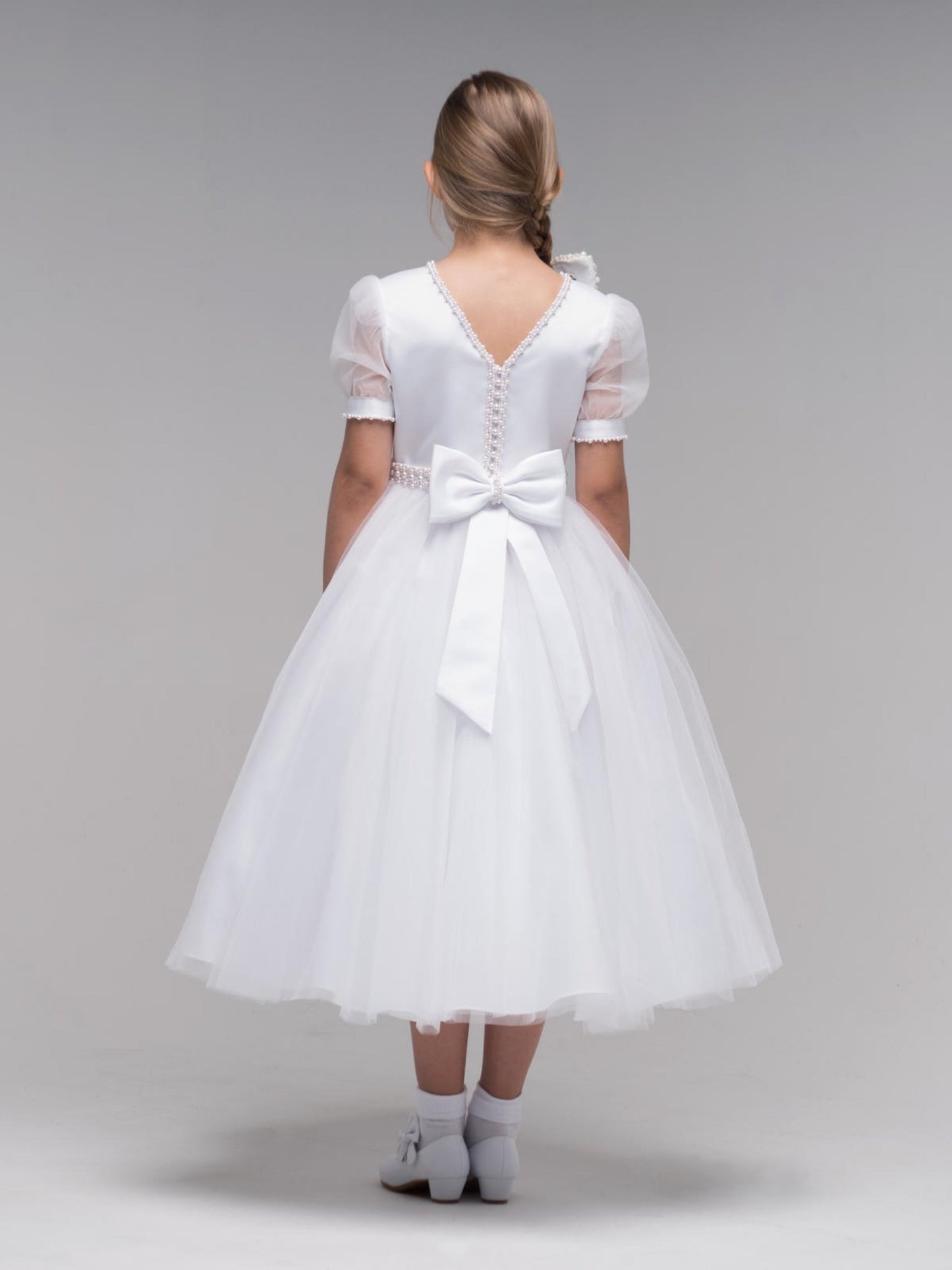 'Mila' White Organza Beaded Communion Dress - Rose & Albert