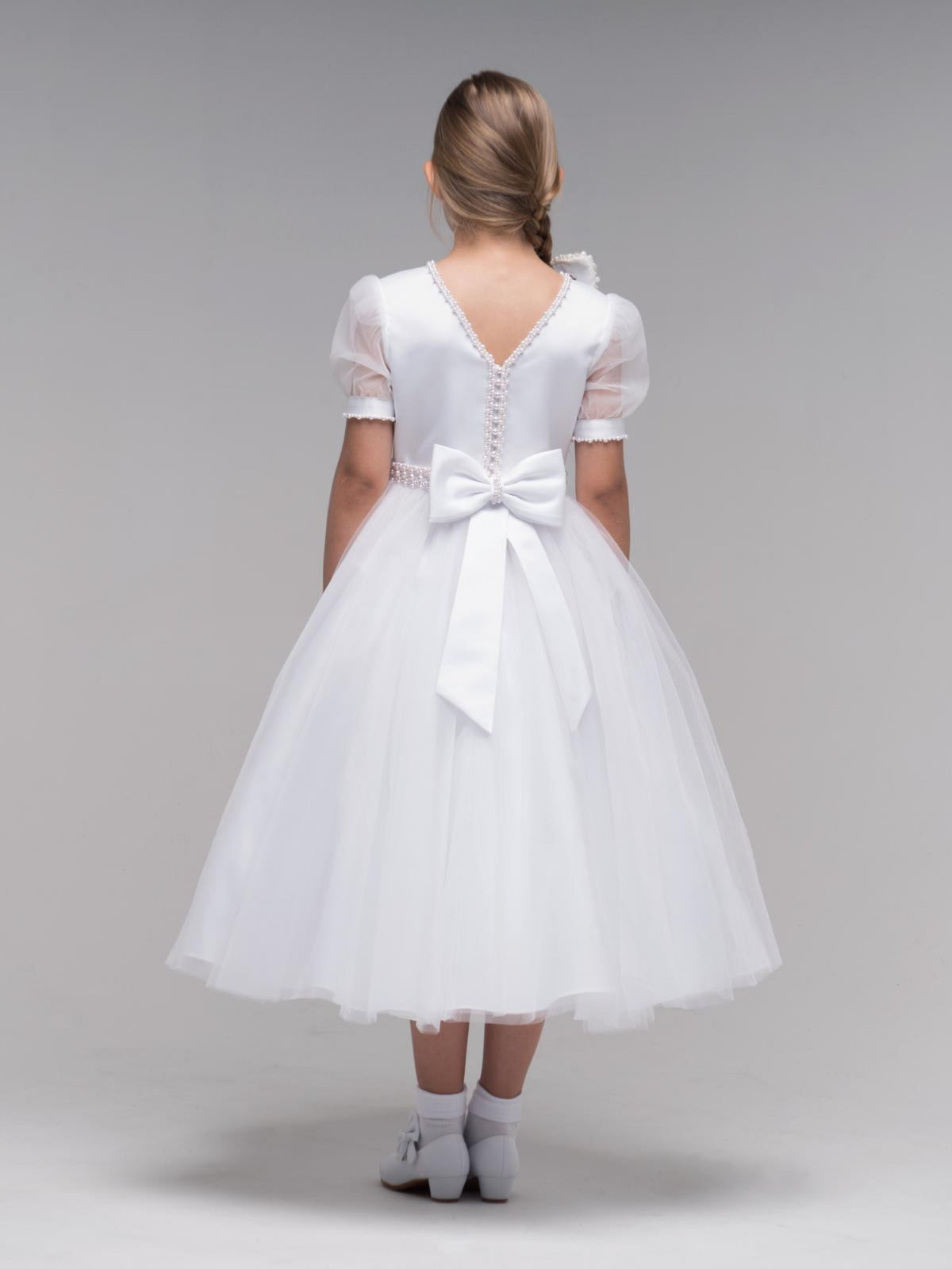 'Mila' White Organza Beaded Communion Dress - Rose & Albert