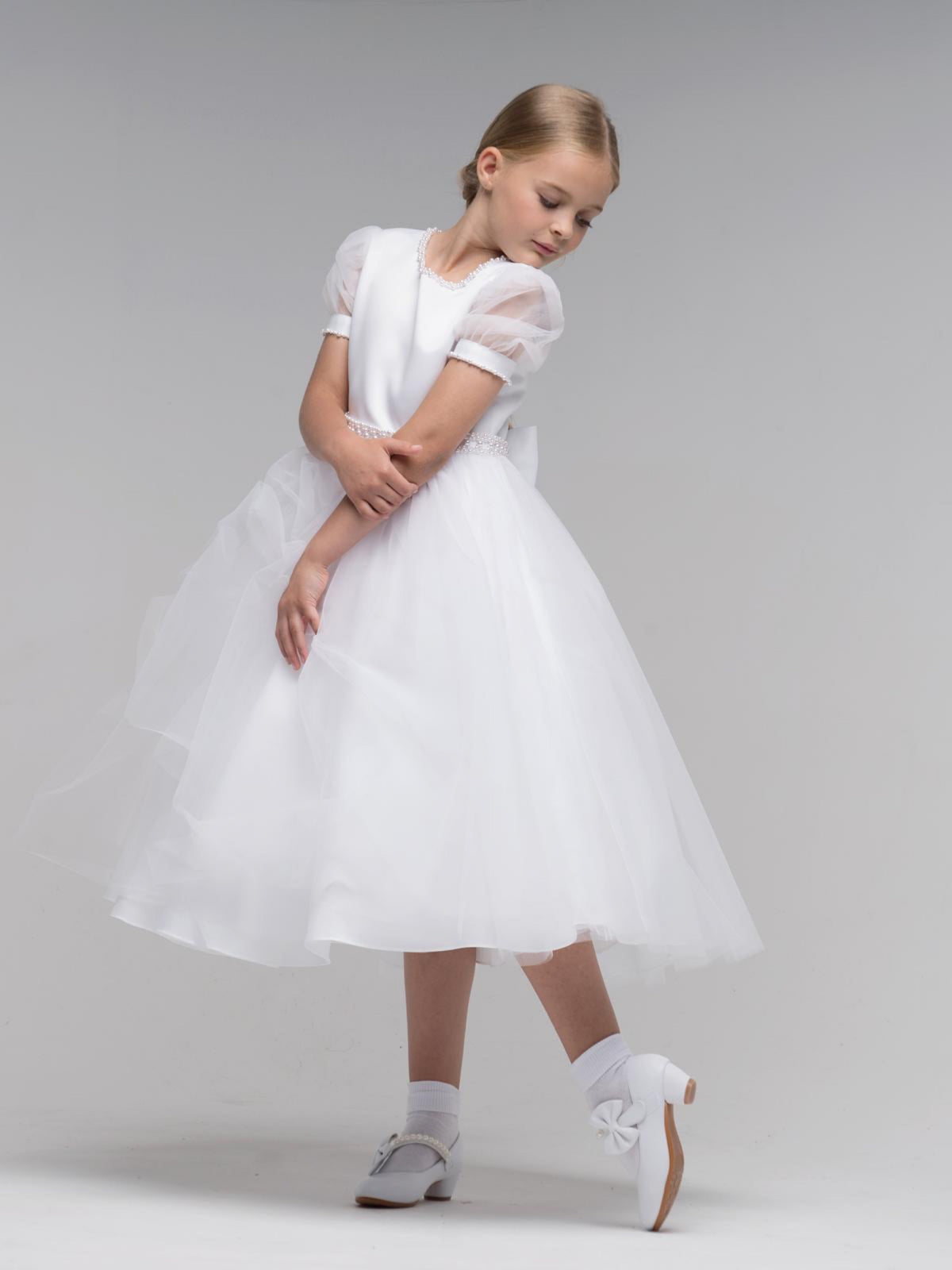 'Mila' White Organza Beaded Communion Dress - Rose & Albert