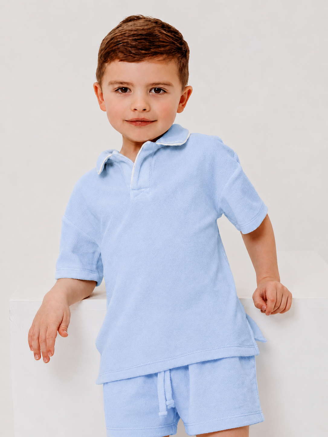 'Sidney' unisex blue towelling short set - Rose & Albert