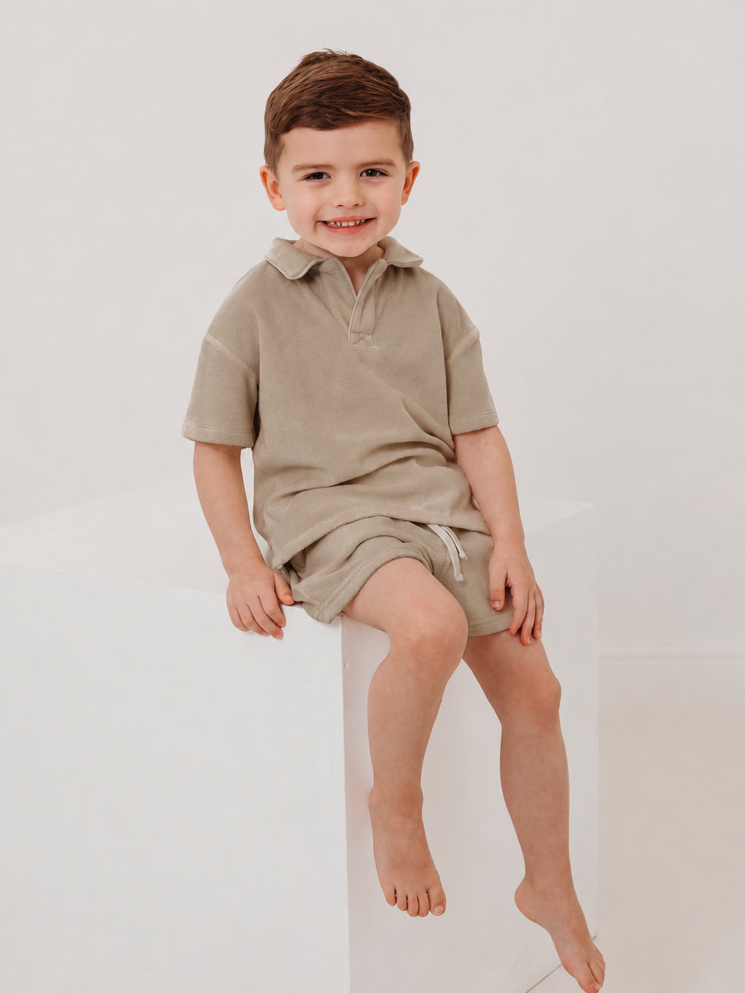 'Sidney' unisex beige towelling short set - Rose & Albert