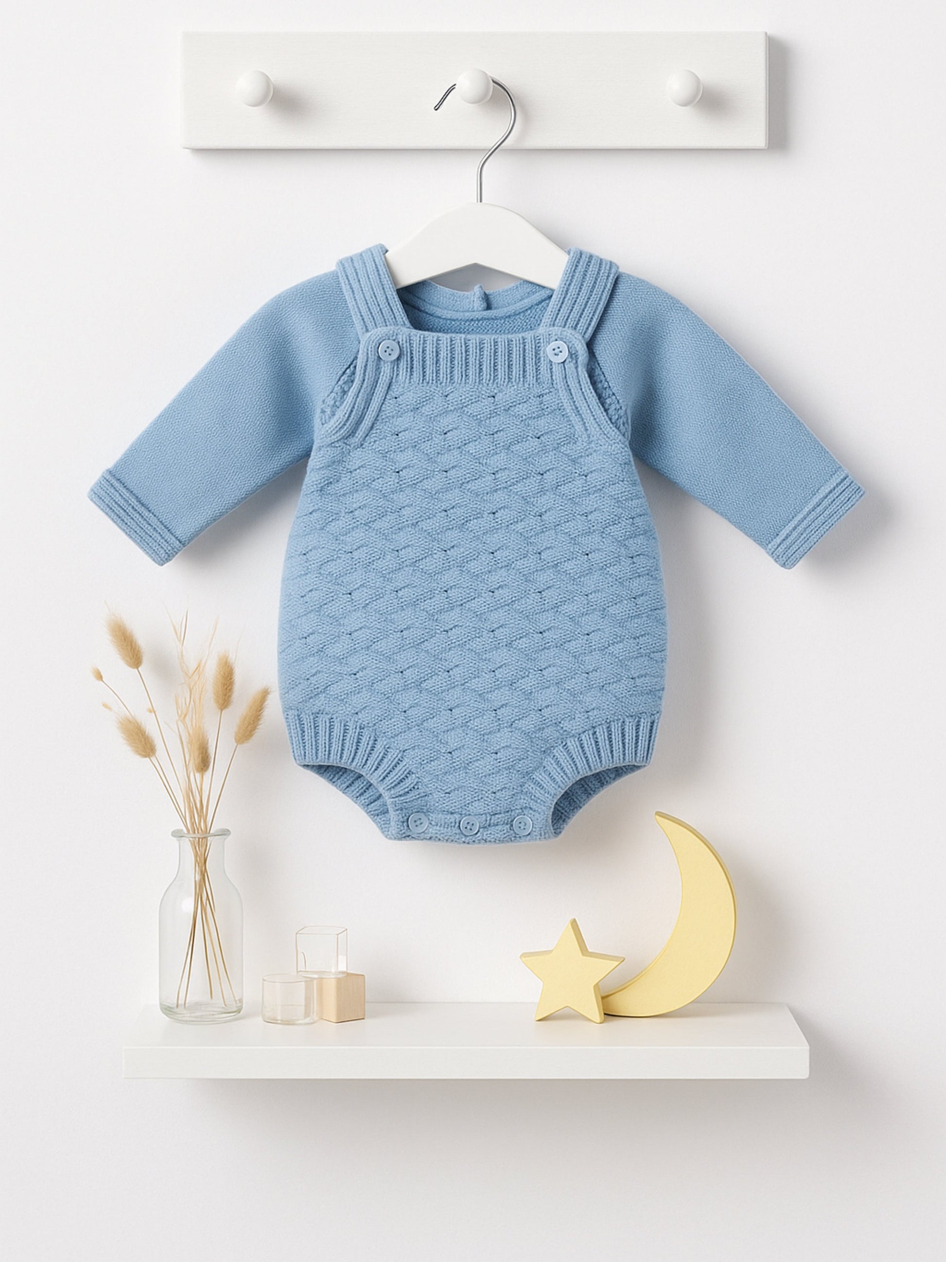 Merino Wool Blue Knitted Romper Set - Rose & Albert