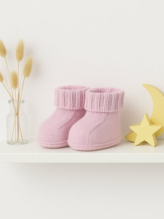 Merino Wool Pink Knitted Booties - Rose & Albert
